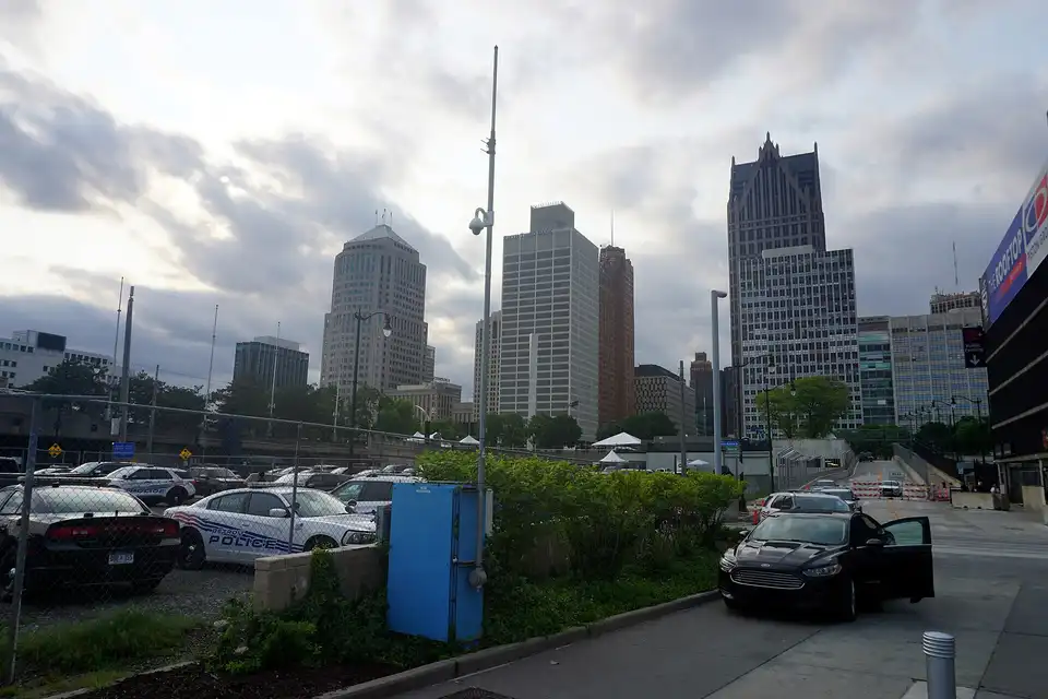 The skyline of Detroit, Michigan (United States).